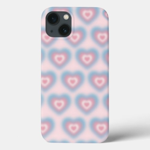 Trans flag colors on a blurred heart iPhone 13 case