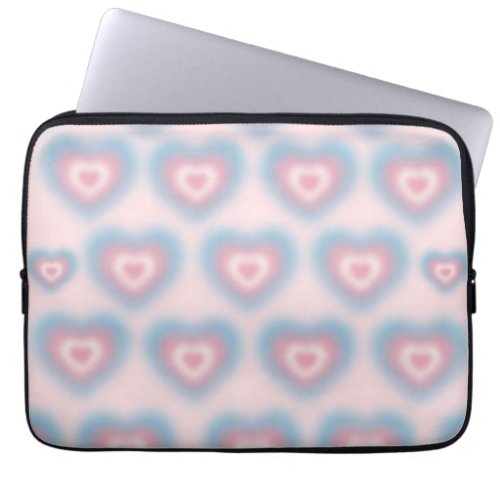 Trans flag colors on a blurred heart laptop sleeve