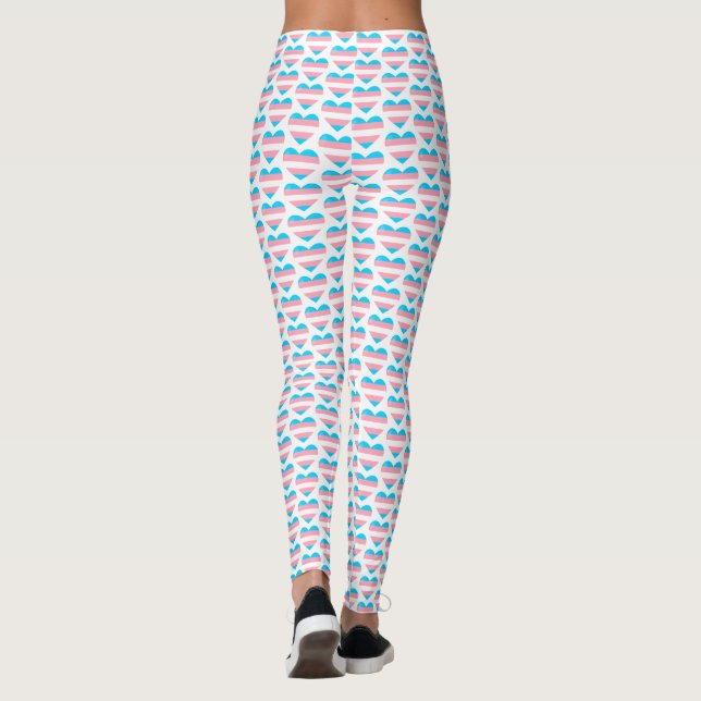 Trans Flag Heart Pattern Leggings (Back)