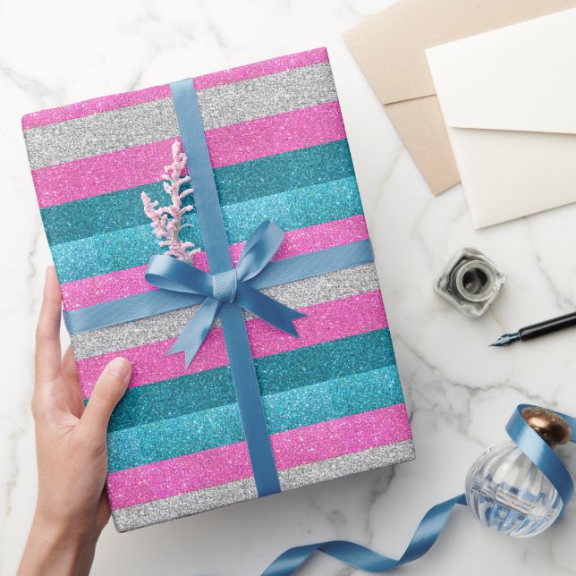 Trans Gay Pride Pink White and Blue Glitter Wrapping Paper (Gifting)