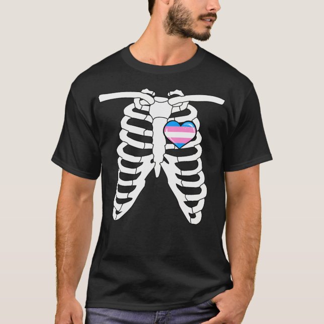Trans Halloween Funny Pride Skeleton Lgbtq T-Shirt (Front)