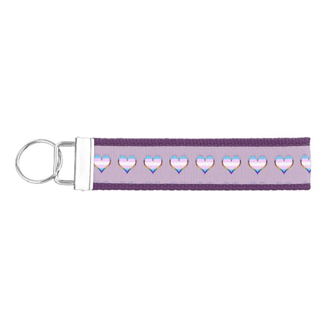 Trans Heart Pattern Wrist Keychain (Keys on Left)