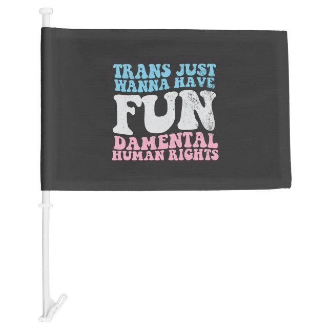 Trans Just Wanna Have Fun-damental Human Rights Car Flag (Front)