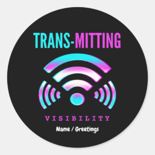 Trans-mitting Visibility Modern Glitch Transgender Classic Round Sticker