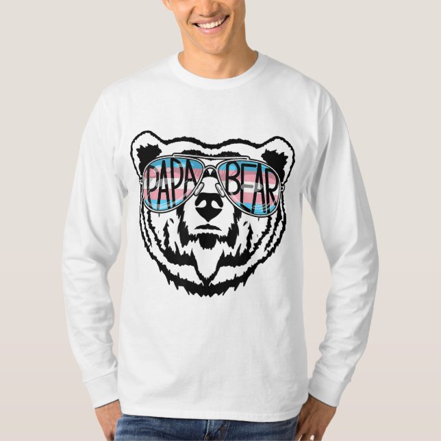 Trans Papa Bear Proud Dad Ally Transgender Rainbow T-Shirt (Front)