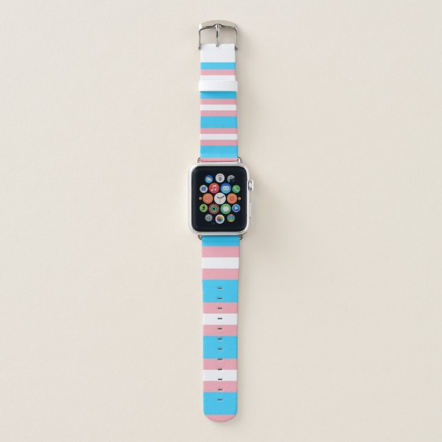 Trans Pink Blue Stripe Flag Apple Watch Band (Front)