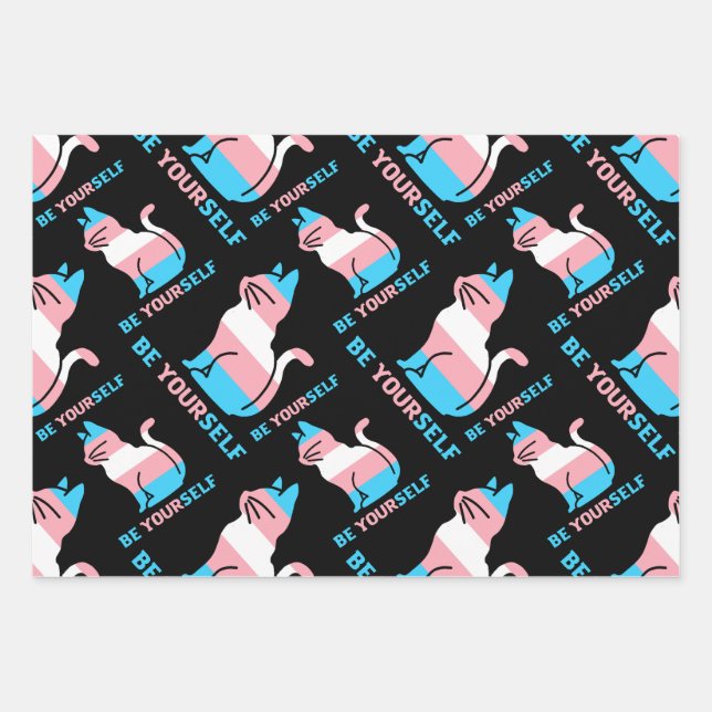 Trans Pride Cat - Be Yourself Wrapping Paper Sheets (Front)