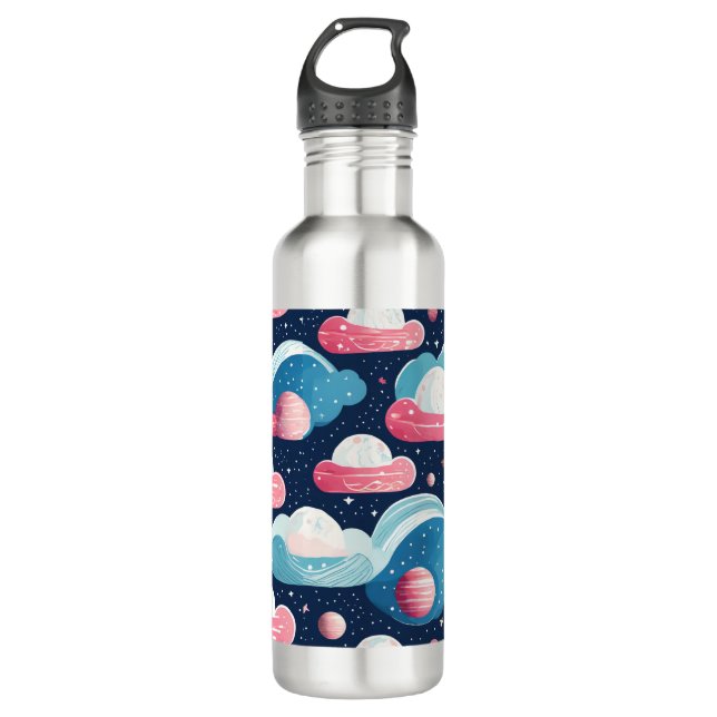 Trans Pride Cute Abstract Galaxy Planets Stainless Steel Water Bottle (Front)