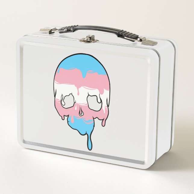Trans Pride Dripping Skull Metal Lunch Box (Front)