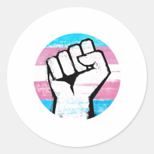 Trans Pride Fist Circle Print Classic Round Sticker