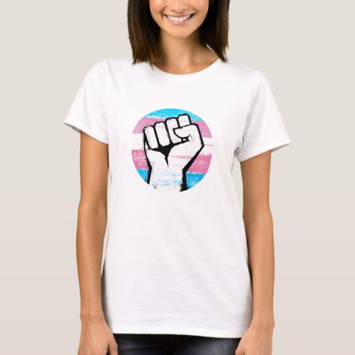 Trans Pride Fist Circle Print T_Shirt