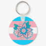 Trans pride flag flower keychain