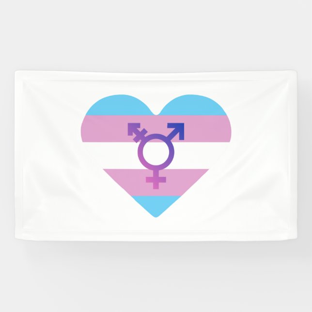 Trans Pride Flag Heart Banner (Horizontal)