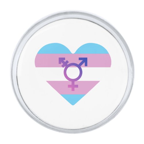 Trans Pride Flag Heart Silver Finish Lapel Pin