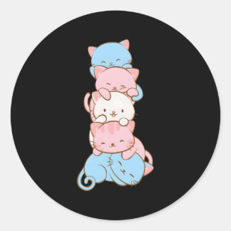 Trans Pride Flag Kawaii Cat Transgender Classic Round Sticker