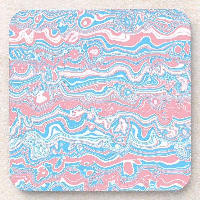 Trans Pride Flag Trippy Boho Groovy Wavy Stripes Beverage Coaster (Front)