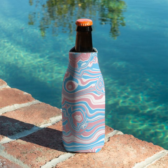 Trans Pride Flag Trippy Boho Groovy Wavy Stripes Bottle Cooler (In Situ Pool)