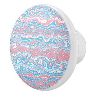 Trans Pride Flag Trippy Boho Groovy Wavy Stripes Ceramic Knob