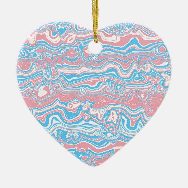 Trans Pride Flag Trippy Boho Groovy Wavy Stripes Ceramic Ornament (Front)
