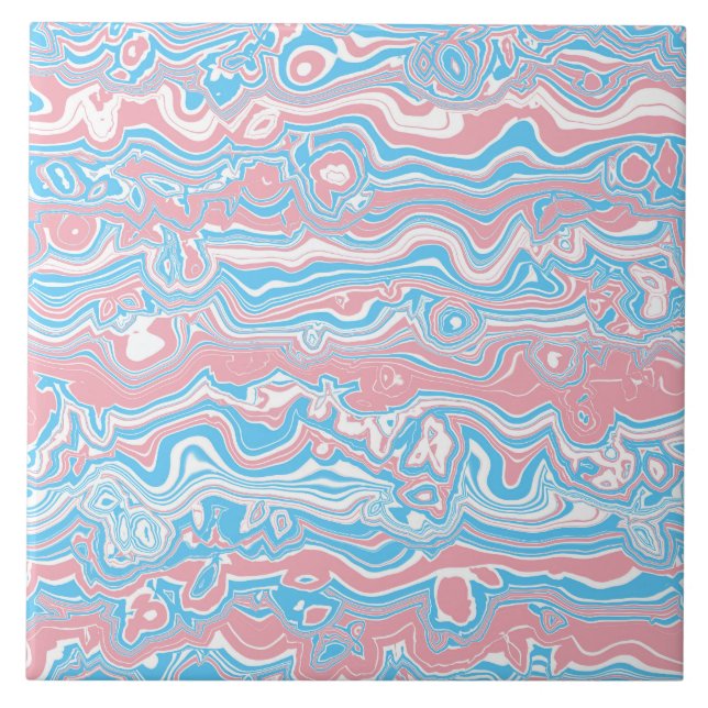 Trans Pride Flag Trippy Boho Groovy Wavy Stripes Ceramic Tile (Front)