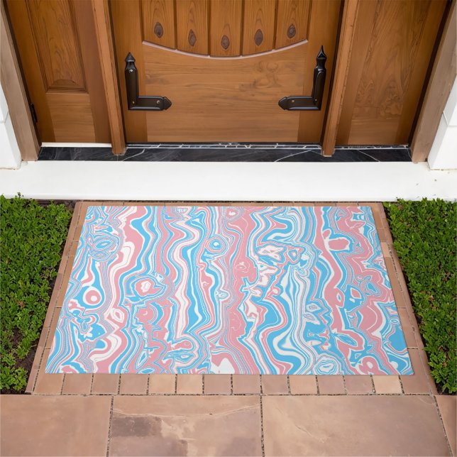 Trans Pride Flag Trippy Boho Groovy Wavy Stripes Doormat (Outdoor)