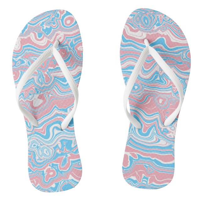 Trans Pride Flag Trippy Boho Groovy Wavy Stripes Flip Flops (Footbed)