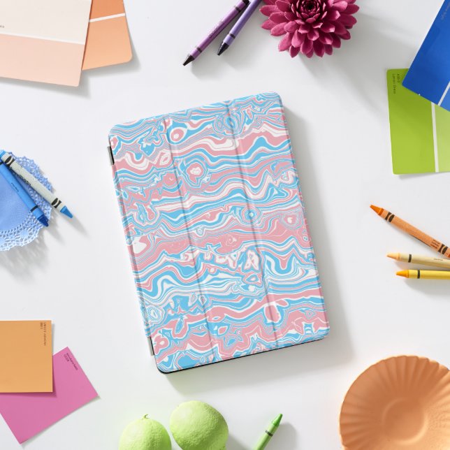 Trans Pride Flag Trippy Boho Groovy Wavy Stripes iPad Pro Cover (Desk)