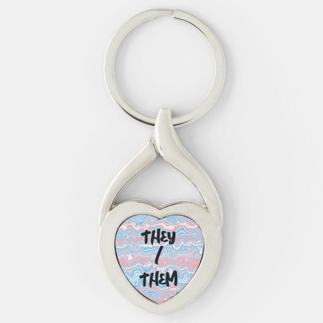 Trans Pride Flag Trippy Boho Groovy Wavy Stripes Keychain (Front)