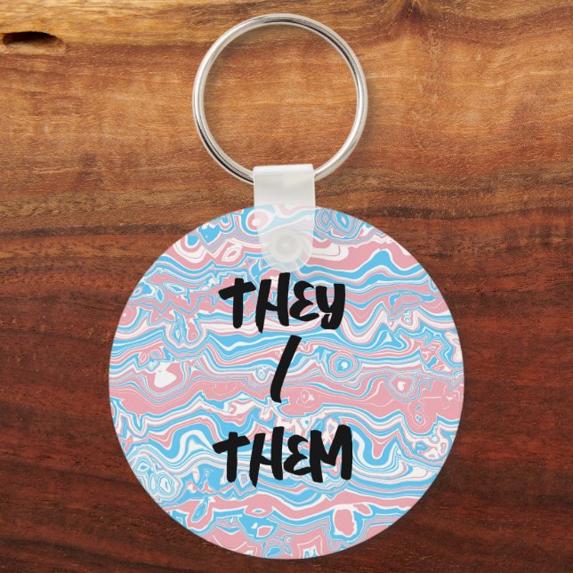 Trans Pride Flag Trippy Boho Groovy Wavy Stripes Keychain (Front)
