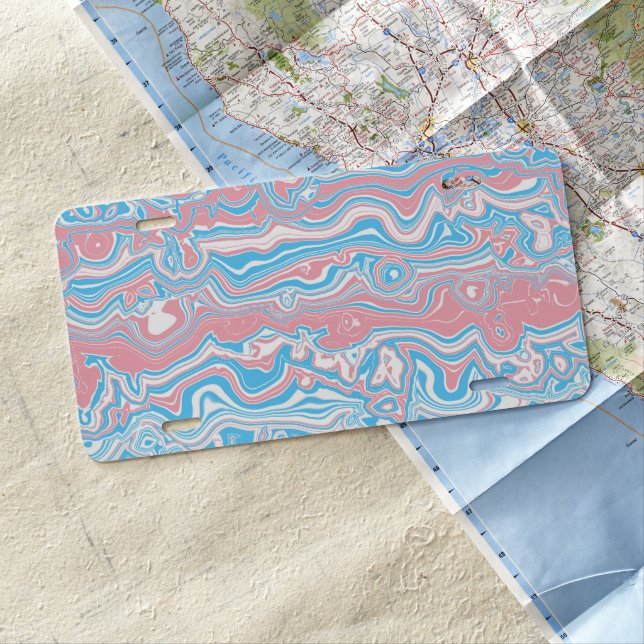 Trans Pride Flag Trippy Boho Groovy Wavy Stripes License Plate (In Situ)