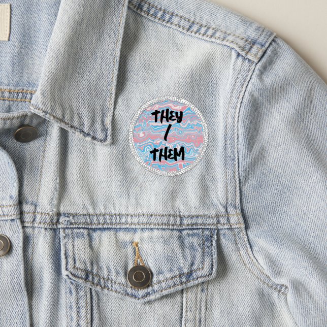 Trans Pride Flag Trippy Boho Groovy Wavy Stripes Patch (On Jacket)