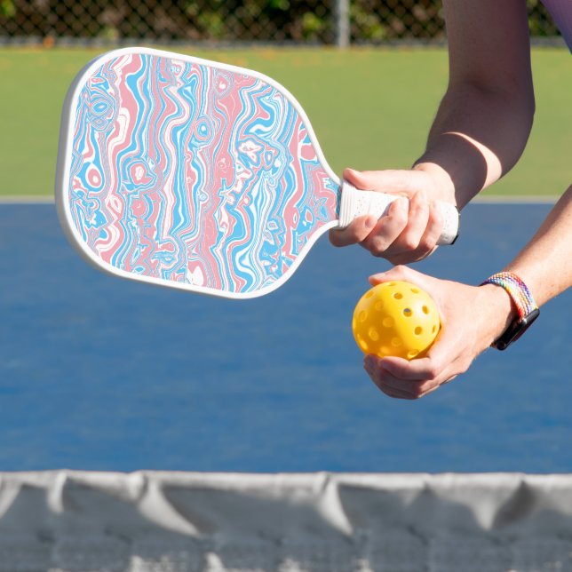 Trans Pride Flag Trippy Boho Groovy Wavy Stripes Pickleball Paddle (Insitu)