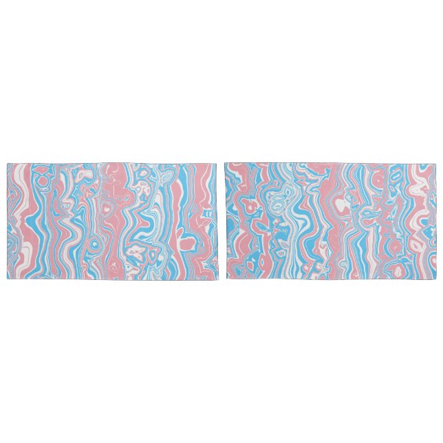 Trans Pride Flag Trippy Boho Groovy Wavy Stripes Pillow Case (Back-Set)