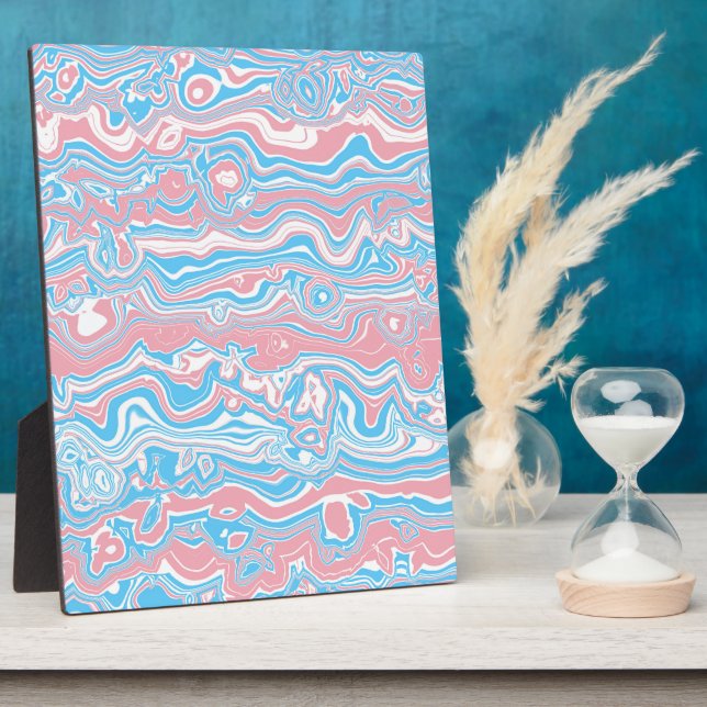 Trans Pride Flag Trippy Boho Groovy Wavy Stripes Plaque (Side)