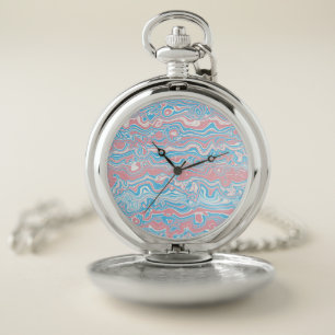 Trans Pride Flag Trippy Boho Groovy Wavy Stripes Pocket Watch