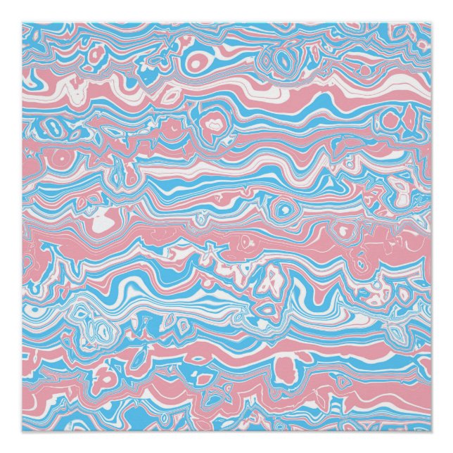 Trans Pride Flag Trippy Boho Groovy Wavy Stripes Poster (Front)