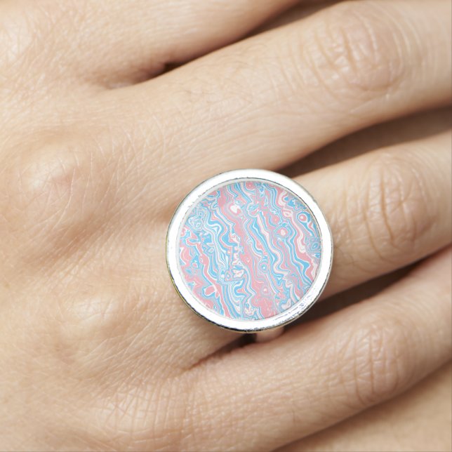 Trans Pride Flag Trippy Boho Groovy Wavy Stripes Ring (In Situ)