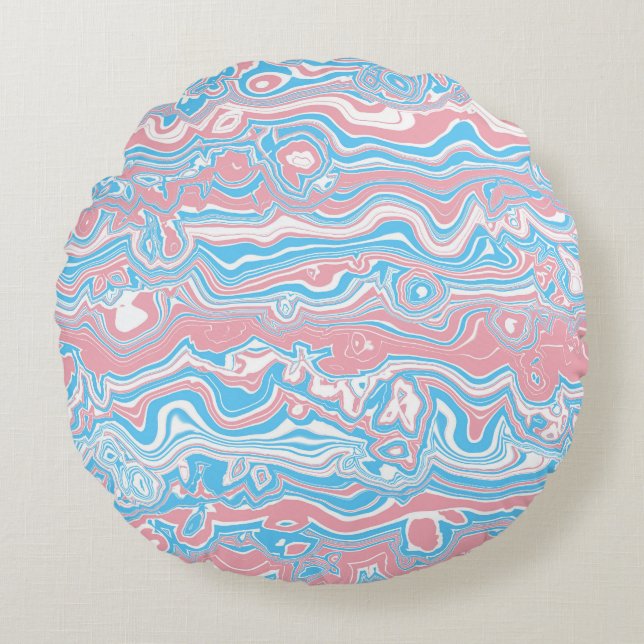 Trans Pride Flag Trippy Boho Groovy Wavy Stripes Round Pillow (Front)