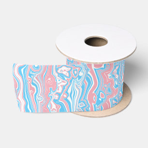 Trans Pride Flag Trippy Boho Groovy Wavy Stripes Satin Ribbon
