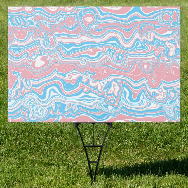 Trans Pride Flag Trippy Boho Groovy Wavy Stripes Sign (Insitu)