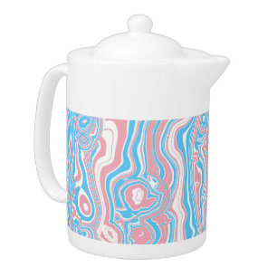 Trans Pride Flag Trippy Boho Groovy Wavy Stripes Teapot