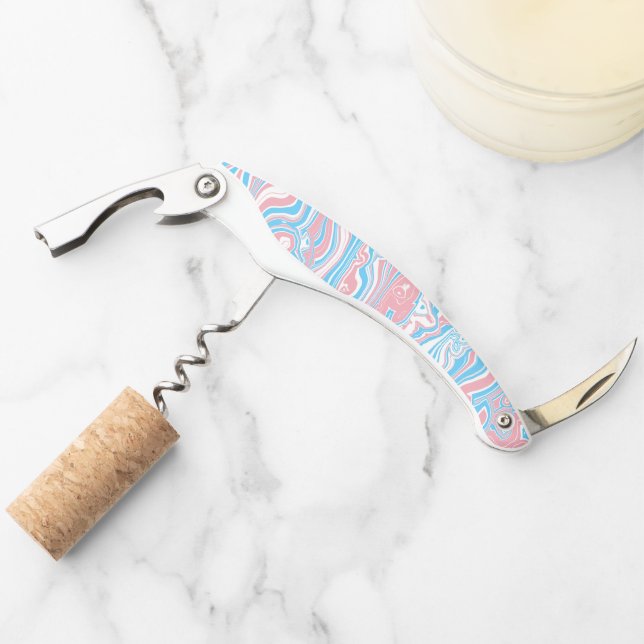 Trans Pride Flag Trippy Boho Groovy Wavy Stripes Waiter's Corkscrew (Front)