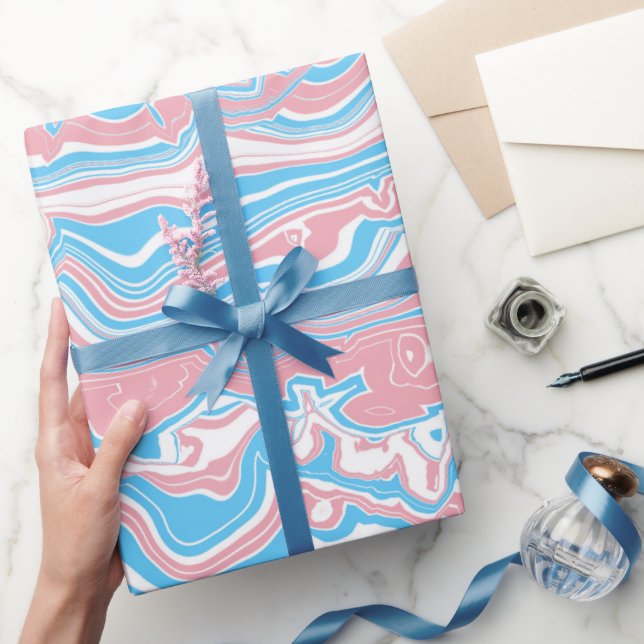 Trans Pride Flag Trippy Boho Groovy Wavy Stripes Wrapping Paper (Gifting)