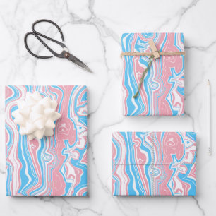 Trans Pride Flag Trippy Boho Groovy Wavy Stripes Wrapping Paper Sheets