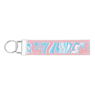 Trans Pride Flag Trippy Boho Groovy Wavy Stripes Wrist Keychain