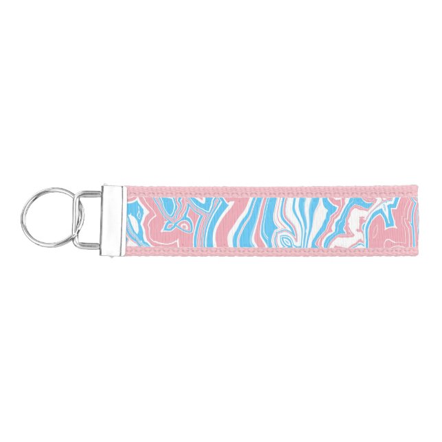 Trans Pride Flag Trippy Boho Groovy Wavy Stripes Wrist Keychain (Keys on Left)