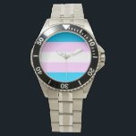 Trans pride flag wristwatch<br><div class="desc">Show off your pride wherever you go with this stylish watch.</div>
