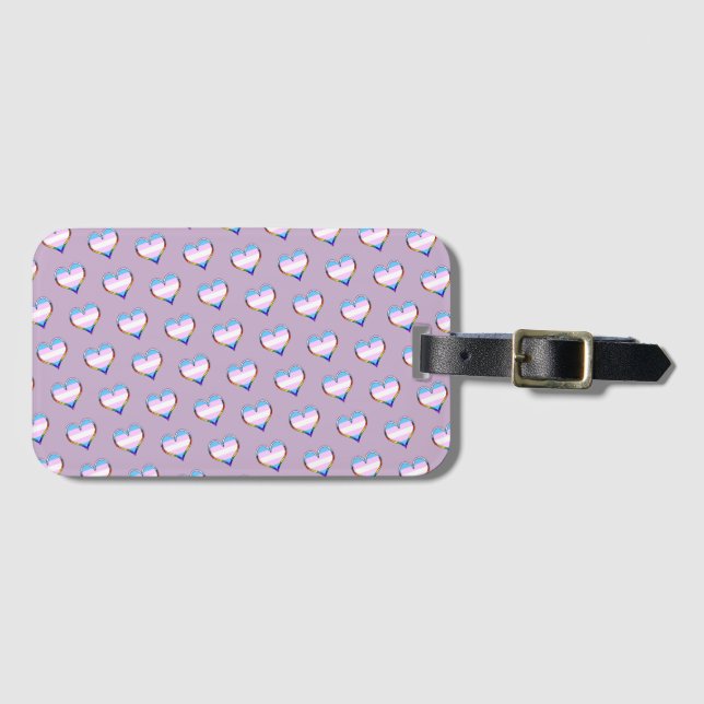 Trans Pride Heart Pattern Luggage Tag (Front Horizontal)