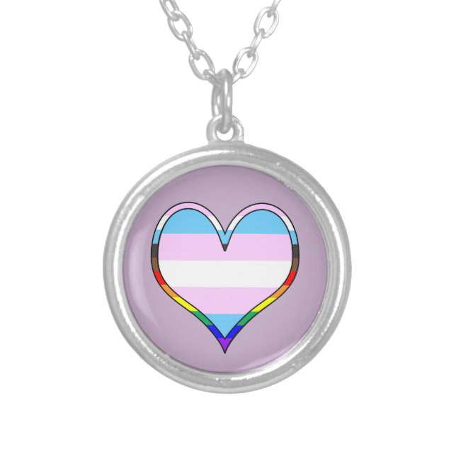 Trans Pride Heart Silver Plated Necklace (Front)