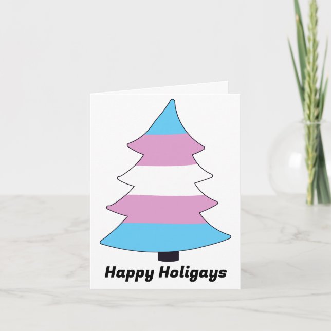 Trans Pride Holigay Tree Holiday Card (Front)